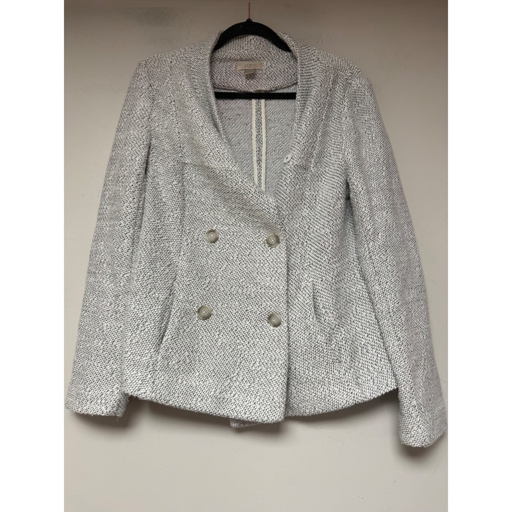 LOFT Outlet Blazer Women Large Grey Excellent Double Breasted‎ Textured Knit